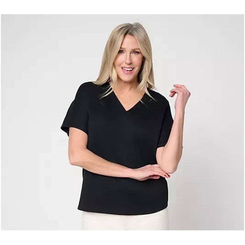 Carla Rockmore Collection V-Neck Dolman-Sleeve Sweater Black, Large